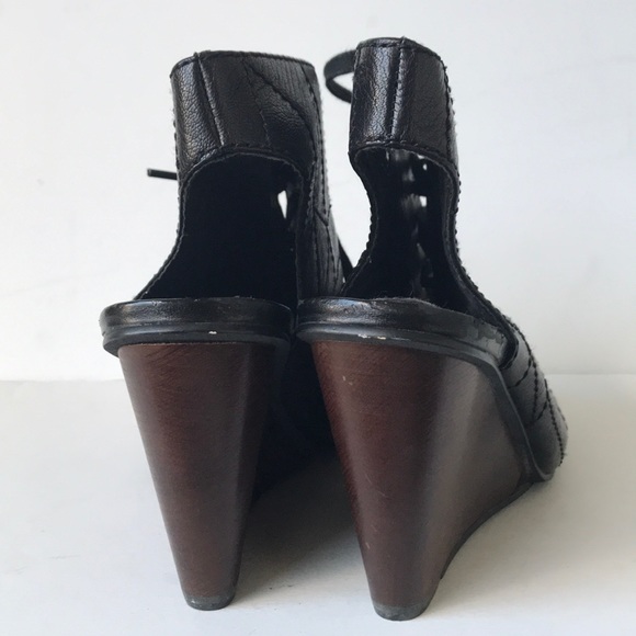 Fossil Peep Toe Leather Slingback Wedge US8 Black - Picture 5 of 8